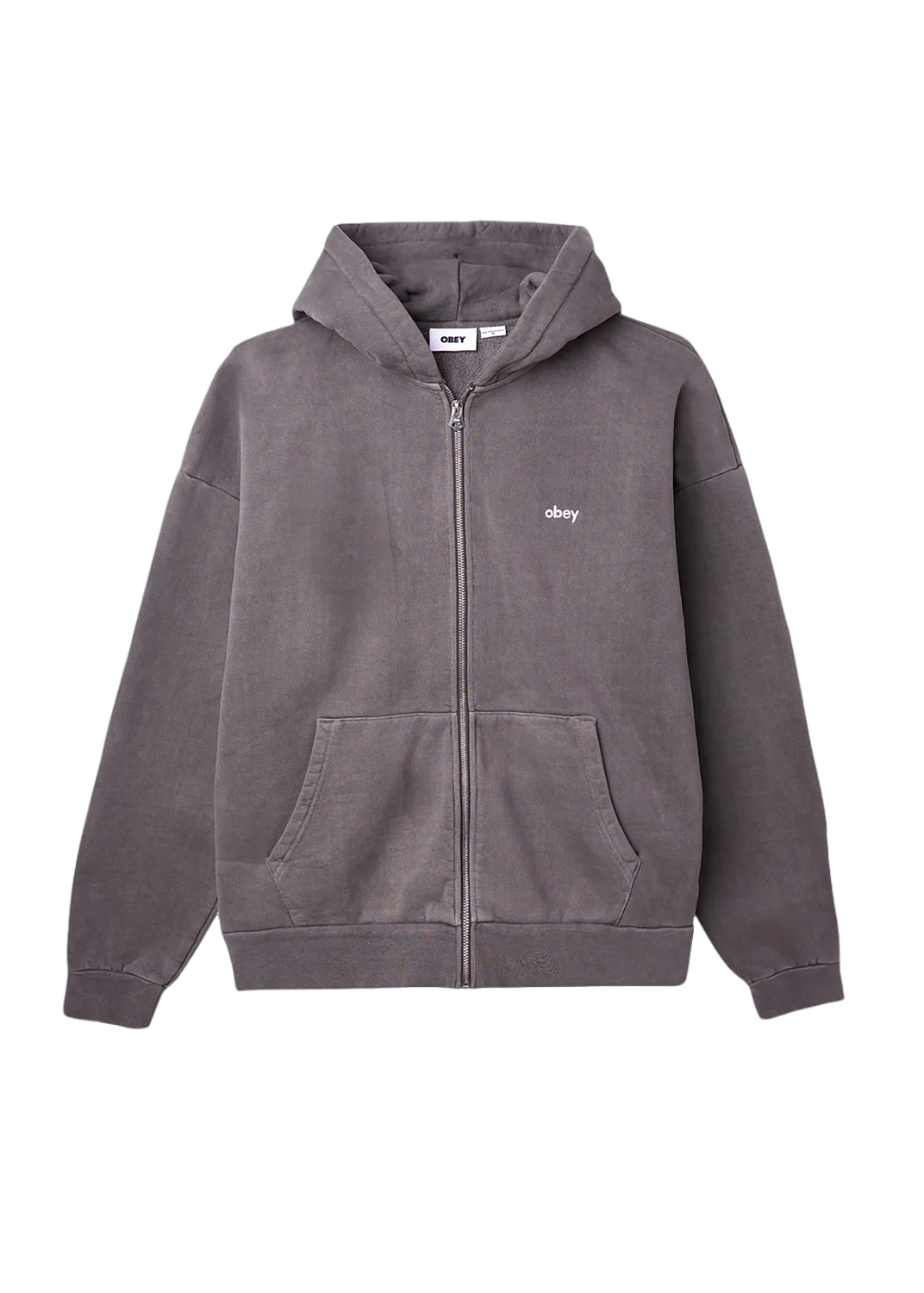 Obey Felpa da uomo con zip e cappuccio Lowercase Pigment nera lavata