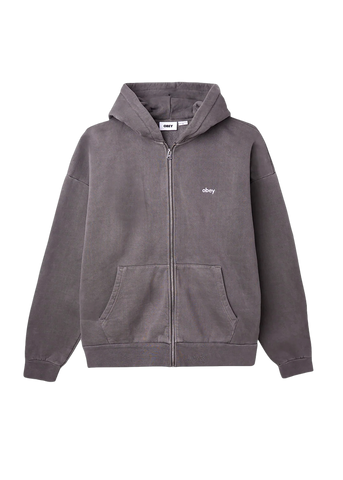 Obey Felpa da uomo con zip e cappuccio Lowercase Pigment nera lavata