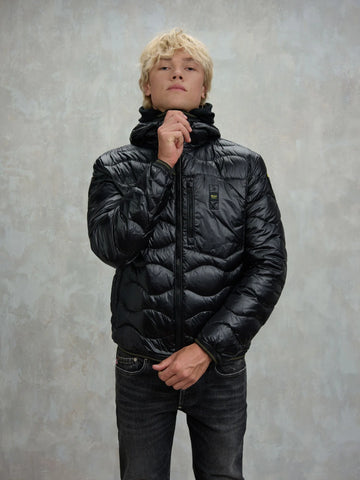 Blauer Giacca Piumino da uomo a onde Wave nero