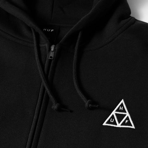 Huf Unisex Sweatshirt mit Reißverschluss und Kapuze Set Triple Triangle Schwarz