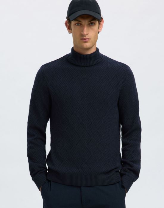 Selected Maglia collo alto da uomo Trevor blu