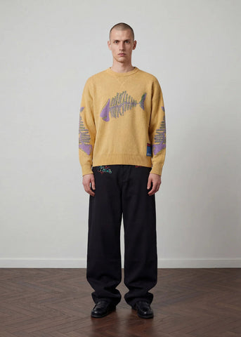 Pas De Mer Maglione girocollo da uomo Fish giallo