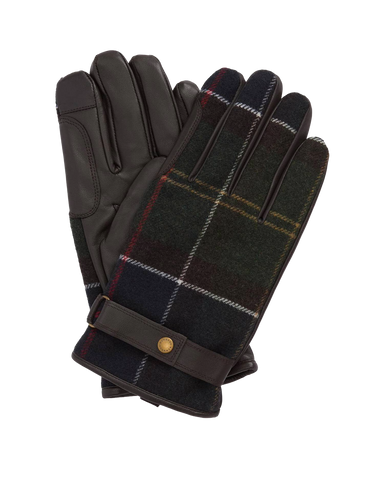 Barbour Guanti da uomo in lana e pelle  Newbrough tartan