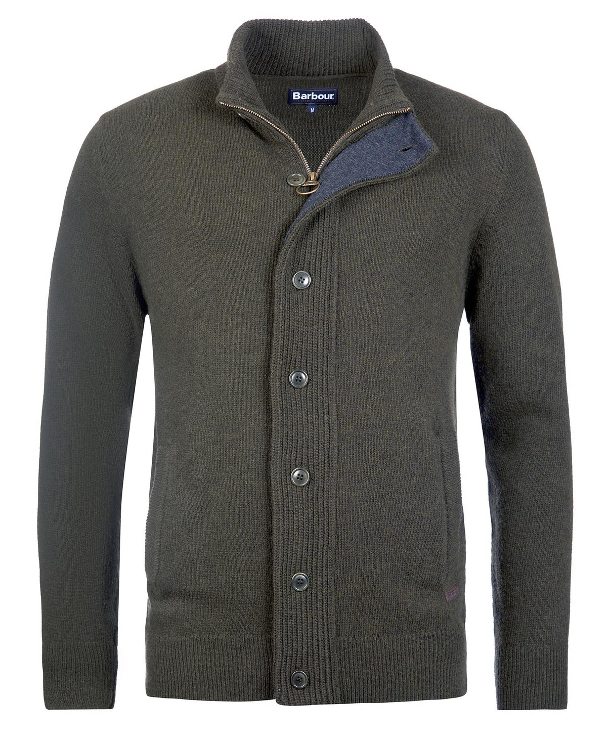 Barbour Maglione da uomo con zip  in Lana d’Agnello Essential Patch  verde
