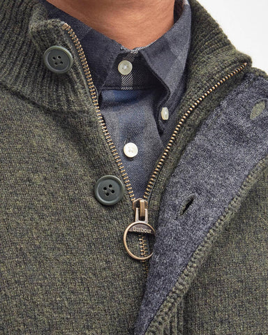 Barbour Maglione da uomo con zip  in Lana d’Agnello Essential Patch  verde