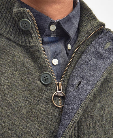 Barbour Maglia da uomo con zip e bottoni  Patch verde