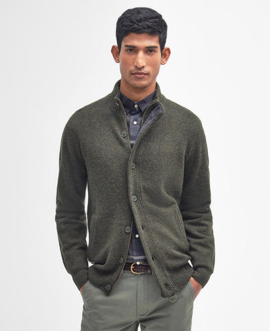 Barbour Maglia da uomo con zip e bottoni  Patch verde