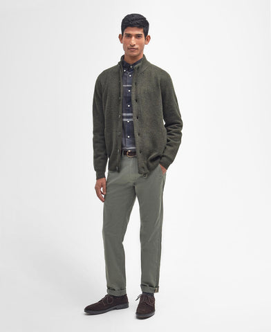 Barbour Maglia da uomo con zip e bottoni  Patch verde