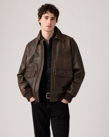 Levi's Giacca in pelle stile aviatore Clayton marrone