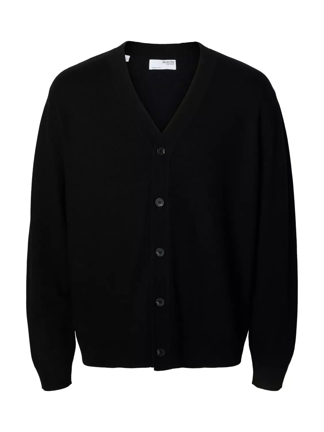 Selected Men's Tray Merino Wool Cardigan in Black