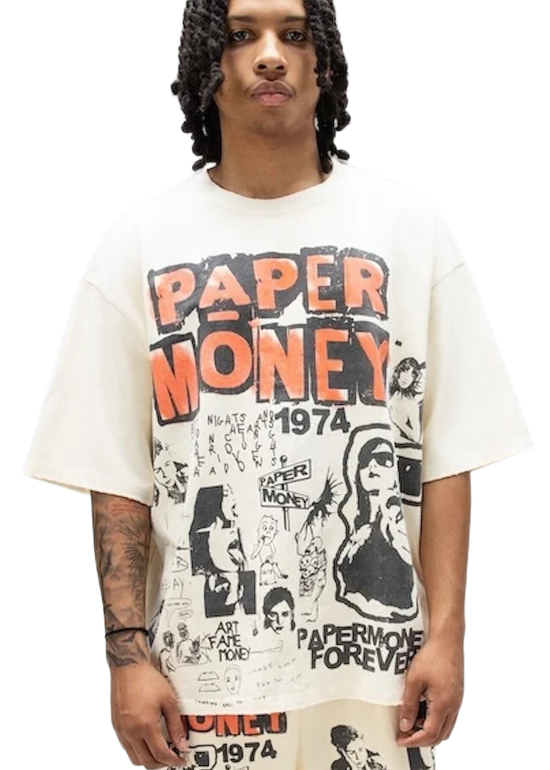 Paper Money T-Shirt da uomo manica corta Forever  panna