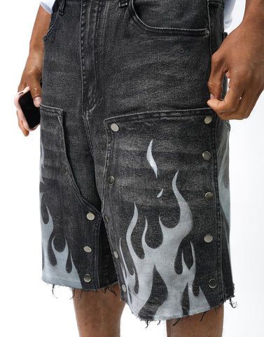 Paper Money Pantaloncino in jeans con doppia fiamma staccabile nero