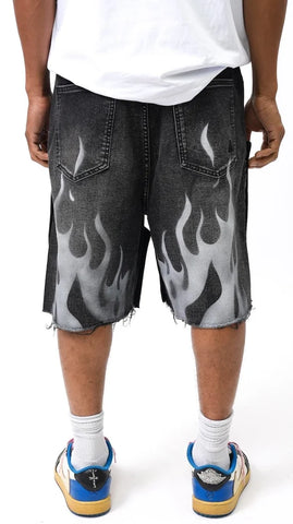 Paper Money Pantaloncino in jeans con doppia fiamma staccabile nero