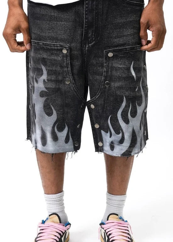 Paper Money Pantaloncino in jeans con doppia fiamma staccabile nero