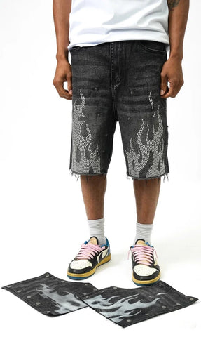 Paper Money Pantaloncino in jeans con doppia fiamma staccabile nero