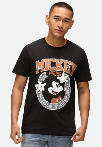 ReCovered Men's T-Shirt Short Sleeve Disney Mickey Mouse Black