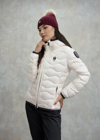 Blauer Giacca Piumino da donna ad onde Camelia bianco