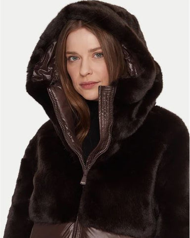 Blauer Giacca da donna nylon con pelliccia Fanevil marrone