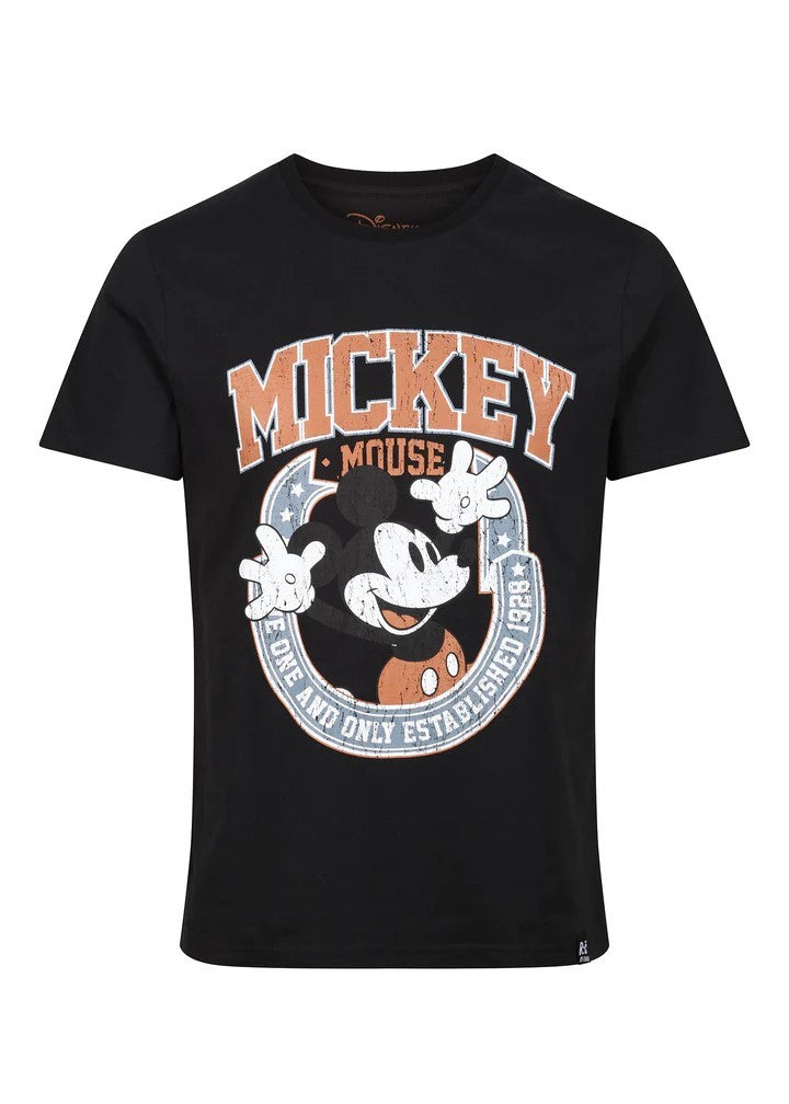 ReCovered T-Shirt da uomo manica corta Disney Mickey Mouse nera