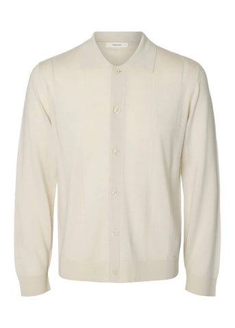 Selected Cardigan da uomo in lana merino Tray panna