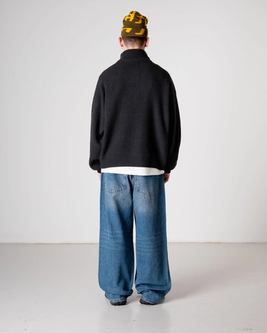 Woodbird Maglione in lana mezza zip da uomo Lee Half Zip nero