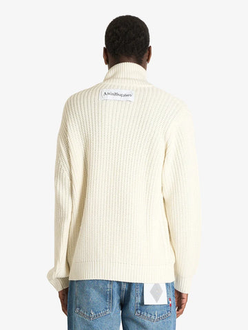 Amish Cardigan unisex in maglia a coste con zip Heavy bianco