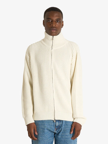 Amish Cardigan unisex in maglia a coste con zip Heavy bianco