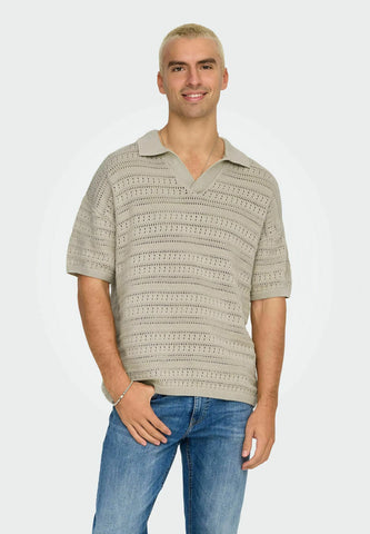 Only & Sons Maglia a polo traforata da uomo Grayson beige