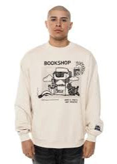Pas De Mer Herren Sweatshirt mit Rundhalsausschnitt Book Shop Creme