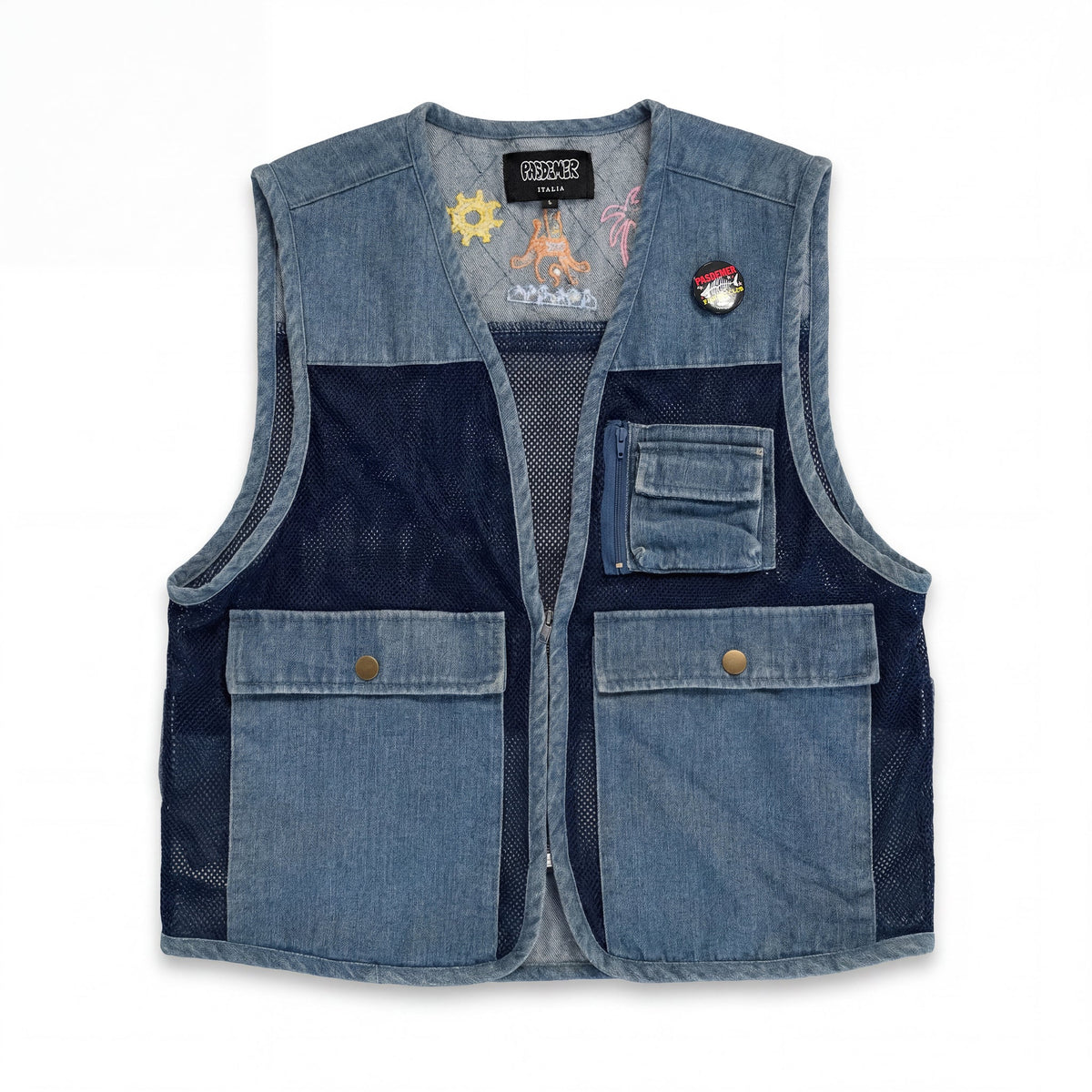 Pas De Mer Giacca smanicata in jeans da uomo Postcard blue