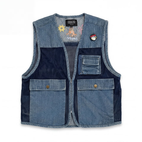 Pas De Mer Giacca smanicata in jeans da uomo Postcard blue