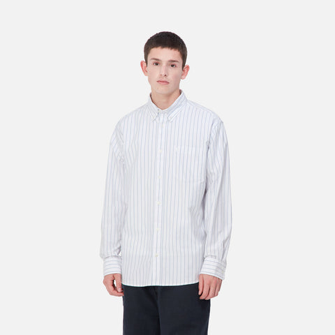 Carhartt Wip Camicia rigata da uomo Dowlen Bianca