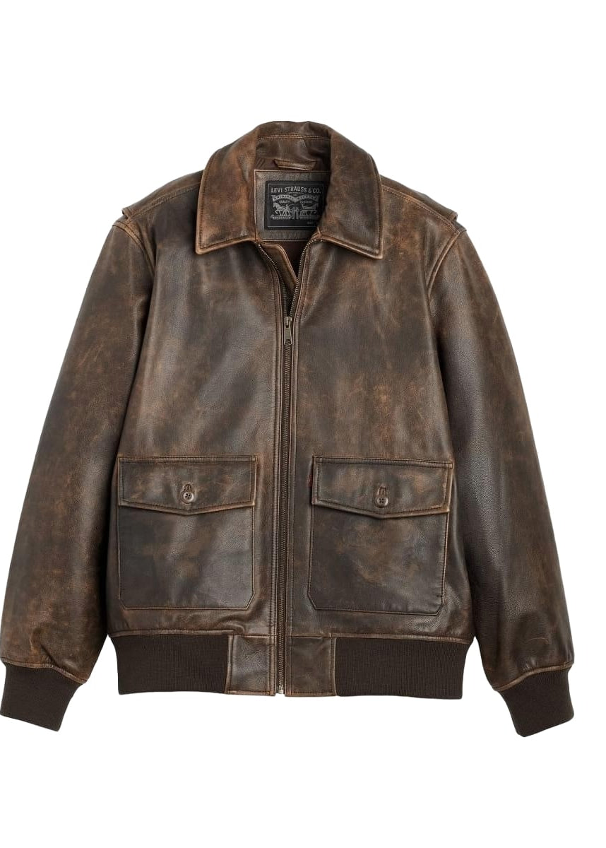 Levi's Giacca in pelle stile aviatore Clayton marrone