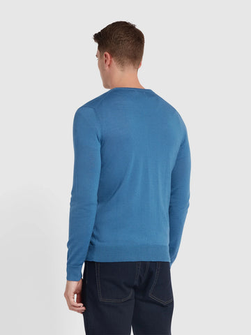 Farah Maglia in lana merino da uomo Mullen  Blu chiaro