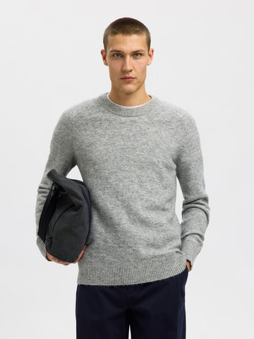 Selected Maglia girocollo in lana da uomo Rai grigia