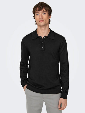 Only & Sons Polo da Uomo manica lunga Wyler Nera