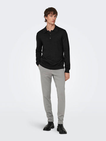 Only & Sons Polo da Uomo manica lunga Wyler Nera