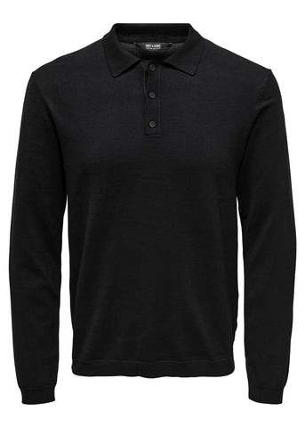 Only & Sons Polo da Uomo manica lunga Wyler Nera