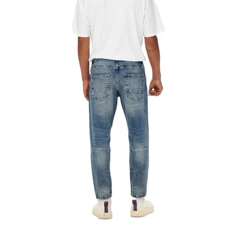 ONLY &amp; SONS AVI BEAM TAP CROP BLUE DENIM JEANS FOR MEN 22022839