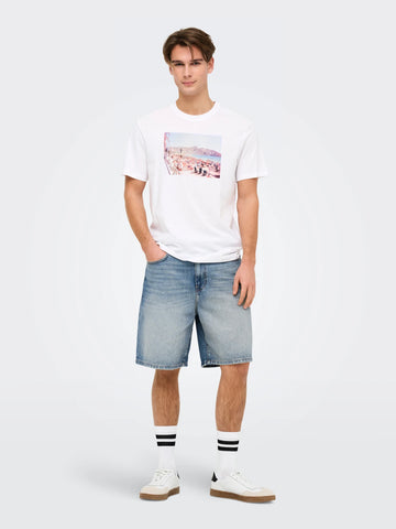 Only & Sons Pantaloncino in jeans da uomo Fade