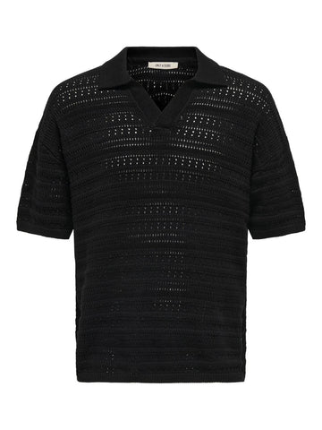 Only & Sons Maglia a polo traforata da uomo Grayson nera