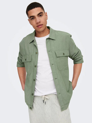 Only & Sons Camicia da Uomo misto lino Kennet Verde