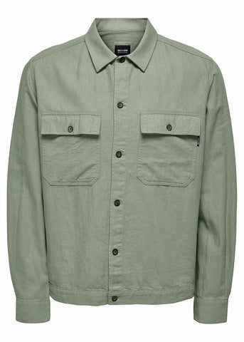 Only & Sons Camicia da Uomo misto lino Kennet Verde