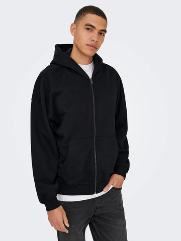 Only & Sons Felpa con zip e cappuccio da uomo Turner nera