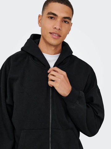 Only & Sons Felpa con zip e cappuccio da uomo Turner nera
