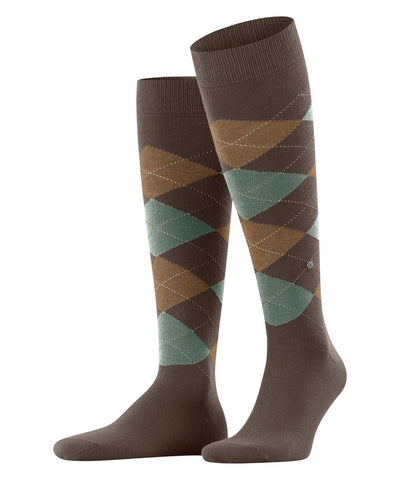 Burlington Gambaletti da uomo in Cotone Biologico con Fantasia Argyle King marrone