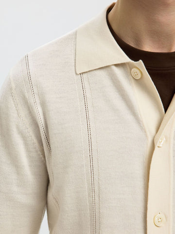 Selected Cardigan da uomo in lana merino Tray panna
