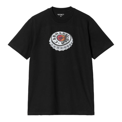 Carhartt Wip Men's T-Shirt Short Sleeve Bottle Cap Black