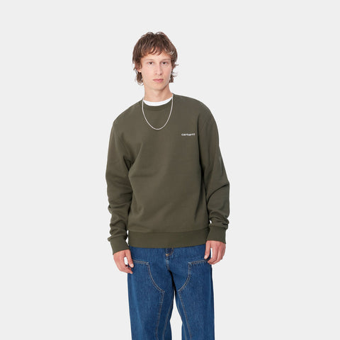 Carhartt Wip Herren-Sweatshirt mit Rundhalsausschnitt, Script-Stickerei, Grün