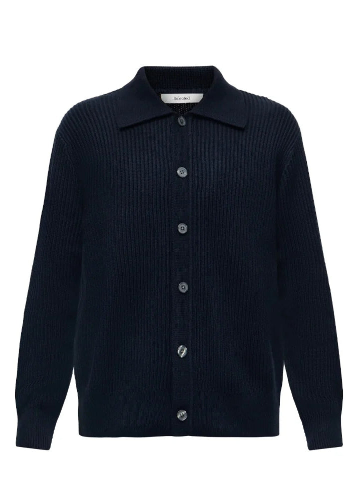 Selected Cardigan da uomo con bottoni Dry Polo blu